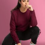 Plain Red Wine Sweatshirt for Women