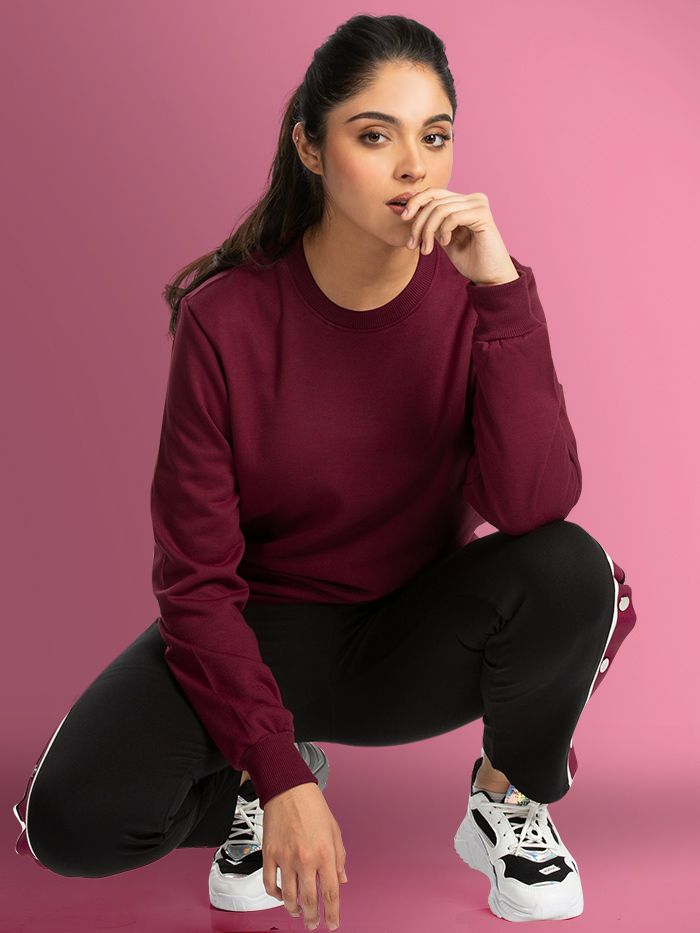 Plain Red Wine Sweatshirt for Women